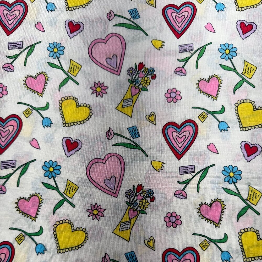 1 1/2 yards Hearts and Flowers Cotton Quilt Fabric #628